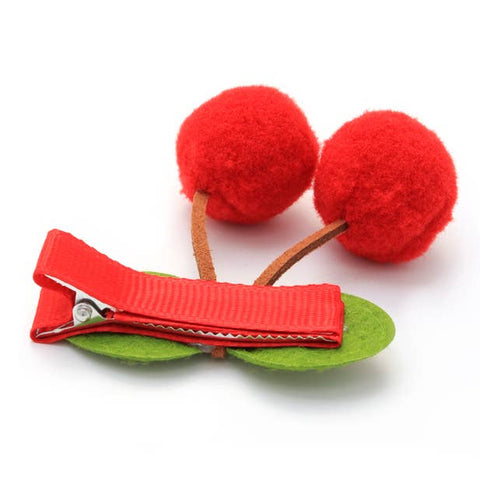 Cherry pom pom motif hair clip 4.5cm