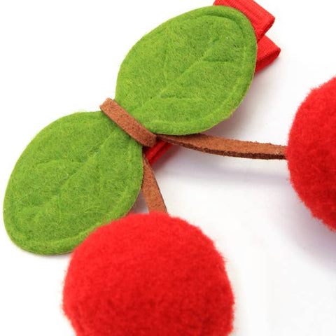 Cherry pom pom motif hair clip 4.5cm