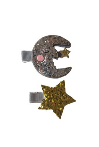 Moon Star Weather Motif Glitter Felt 3.5cm Hair Fork Clip